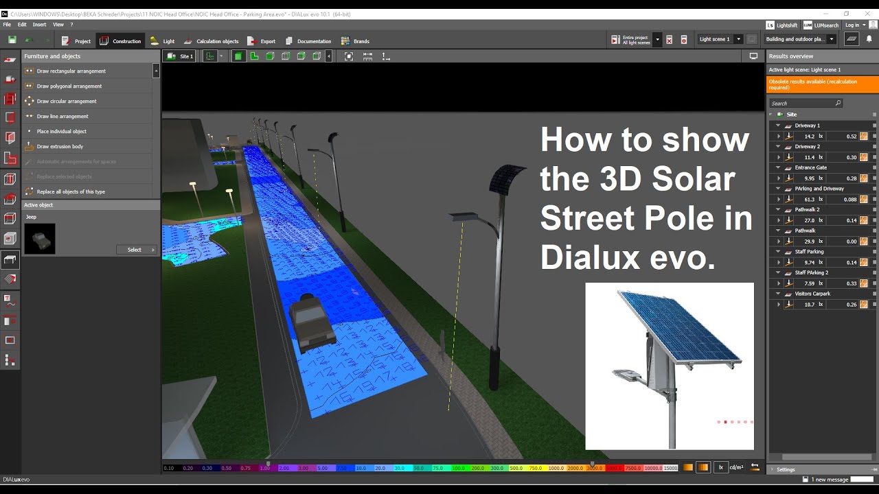 How to show the 3D Solar Street Pole in Dialux evo?