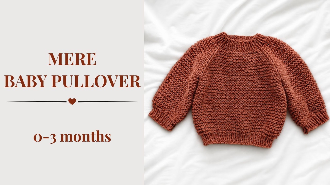 Free knitting pattern raglan garter stitch baby pullover. The Mere baby pullover. Size 0-3 months