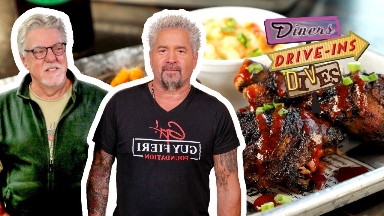 Guy Fieri Eats Caribbean Jerk Chicken with Bruce McGill | Diners, Drive-Ins and Dives | Food Network