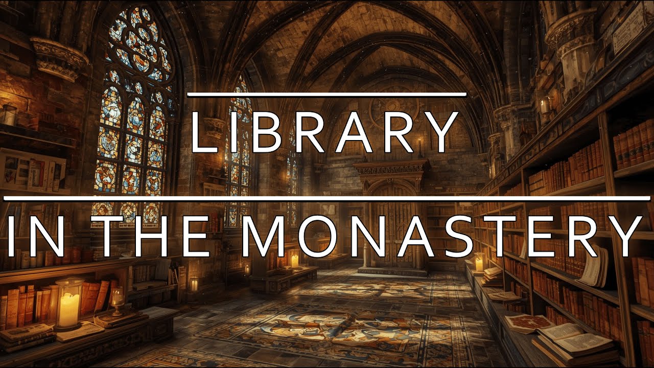 Medieval Library | 3 Hours ASMR Monastery Ambience | Crackle of Fire, Quill Writing, Book Sounds