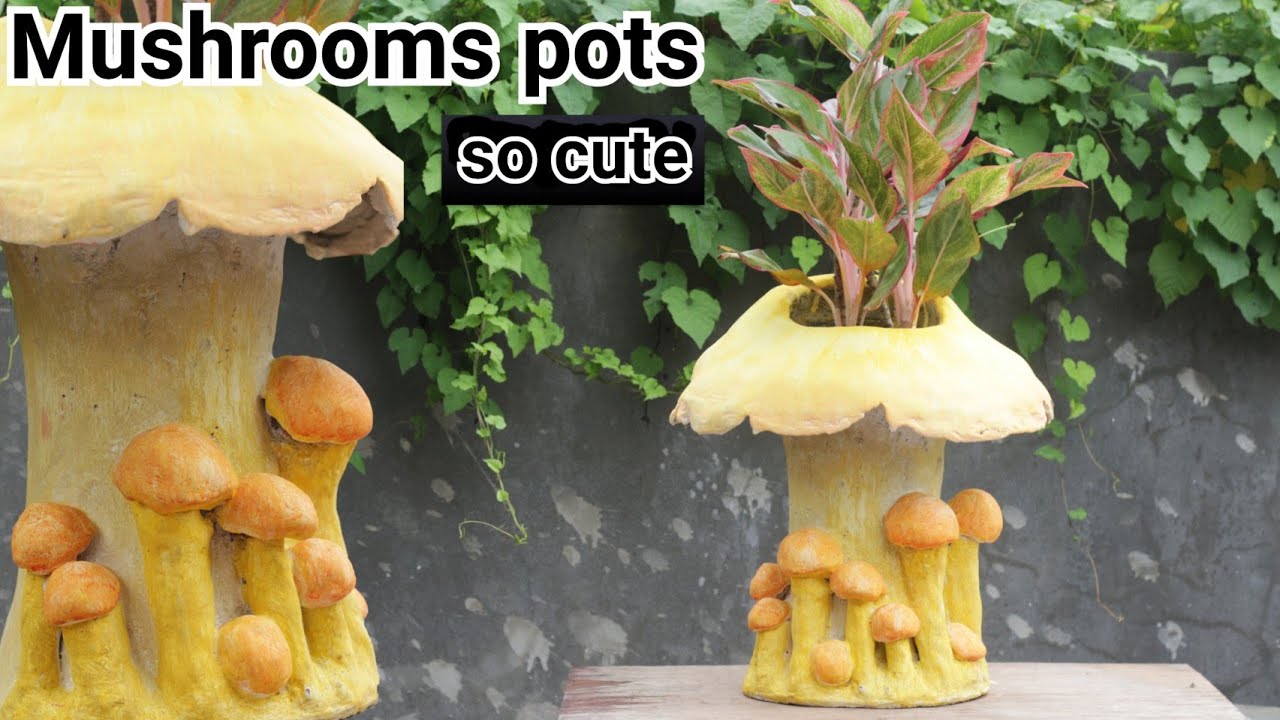 mushrooms pots so beautiful - How to make a beautiful pots with cement