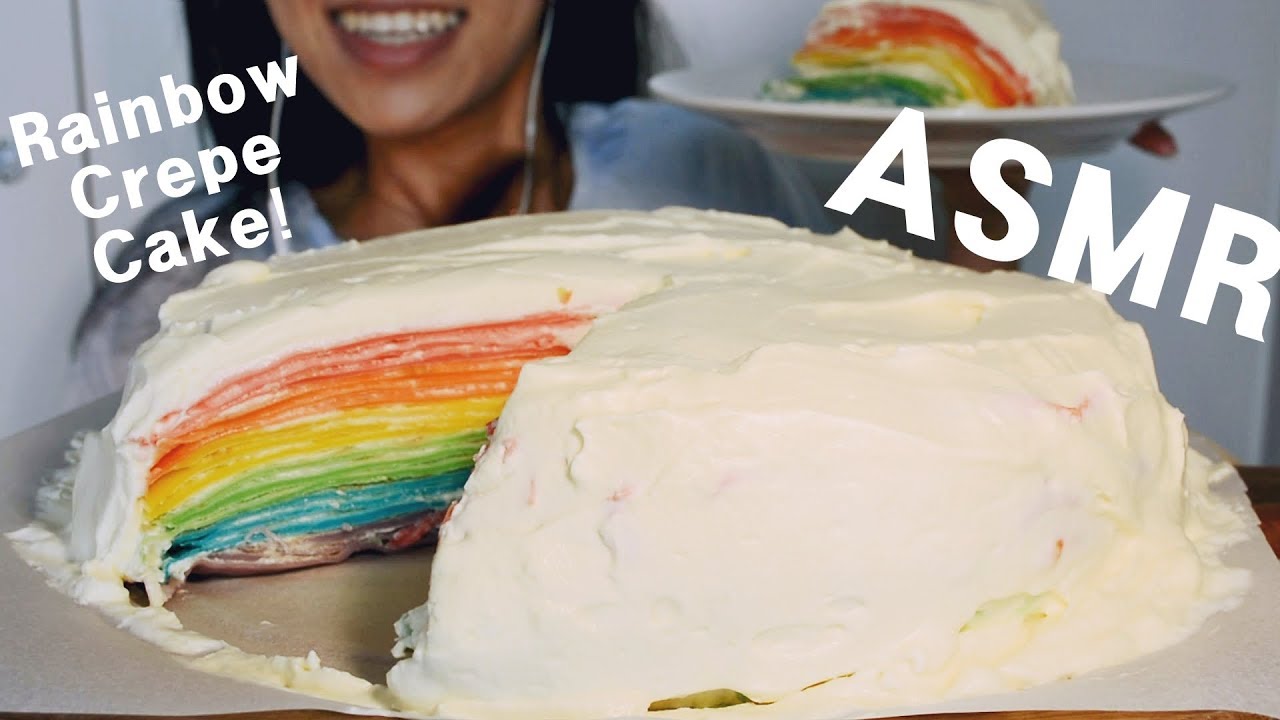 ASMR RAINBOW CREPE CAKE [Homemade] - SOFT & STICKY EATING SOUNDS