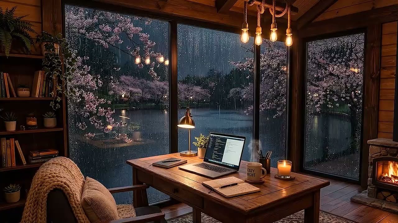 Peaceful Rainstorm in a Cozy Cabin | Rain Sounds, Thunder & Fireplace Ambience for Sleep