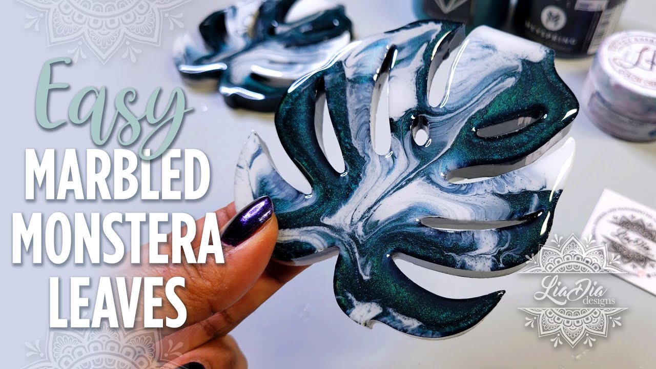EASY + BEAUTIFUL Marble Effect for Variegated Monstera Palm Leaf Epoxy Resin Coasters #resinmarble