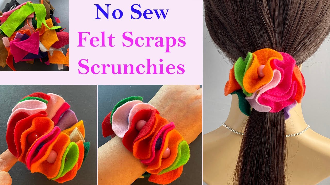 🌸No Sew Flower Scrunchies out of Felt Fabric Scraps | How to make a Scrunchy | Scrunchies de flores