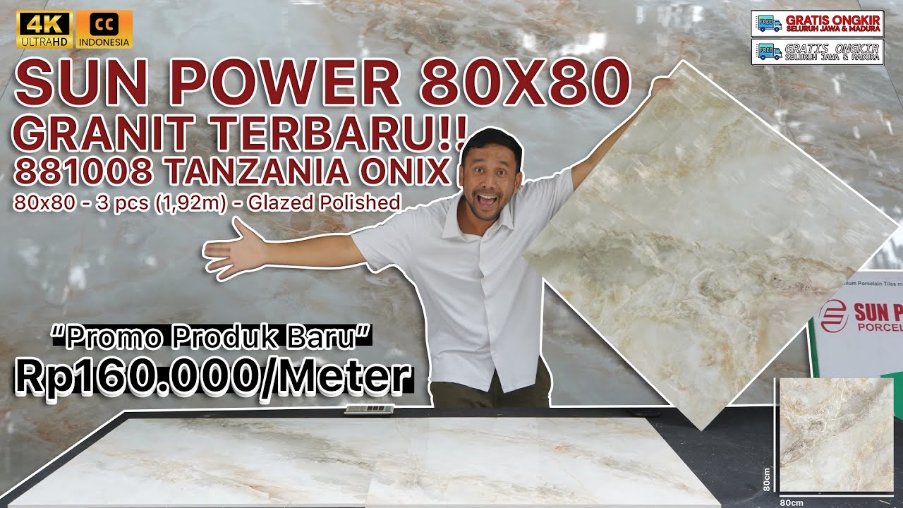 TERBARU‼ GRANIT SUN POWER UKURAN 80X80, 881008 TANZANIA ONIX, GLAZE POLISH, KW 1 || BATU ONIX ALAMI‼