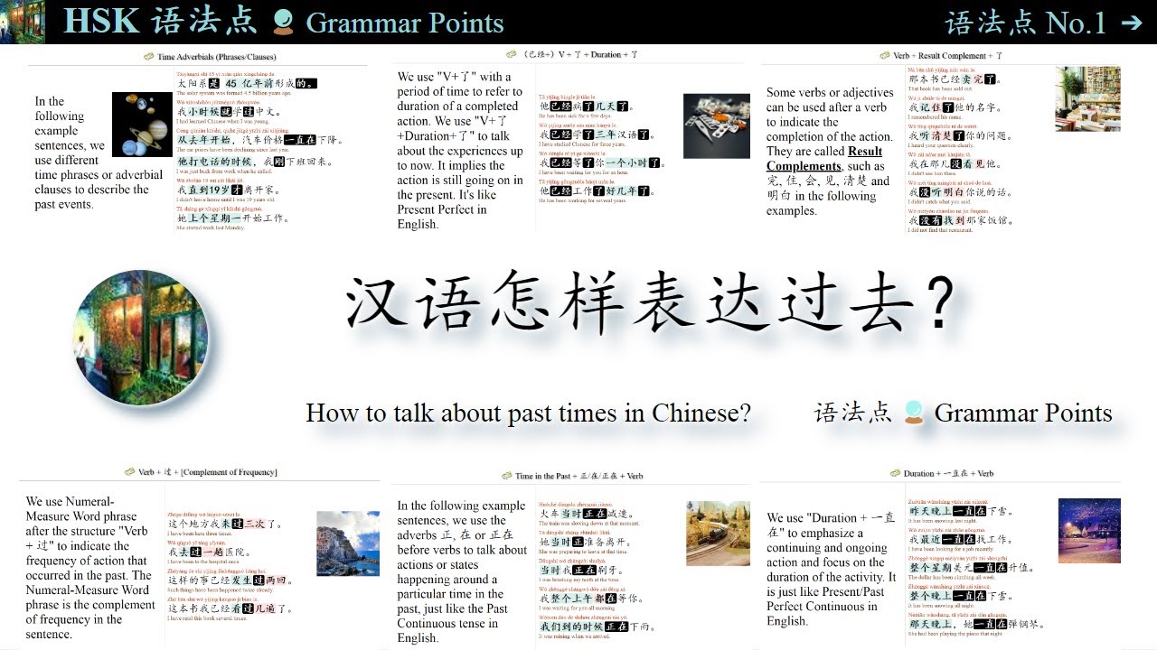 #每日中文 #汉语语法HSK 汉语怎样表达过去？ (了，过，正在，一直，已经，曾经，刚才，以前，过去……)[18 Grammar Points + 90 例句]