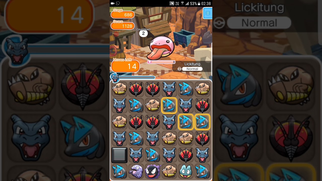 Pokemon Shuffle Mobile Main Stage 686 Lickitung S Rank『ポケとる スマホ版』