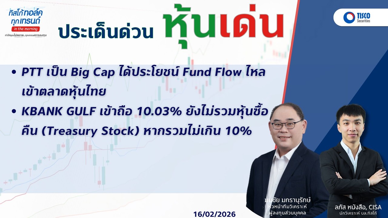 ประเด็นด่วนหุ้นเด่น PTT เป็น Big Cap ได้ประโยชน์ Fund Flow KBANK GULF เข้าถือ 10.03%