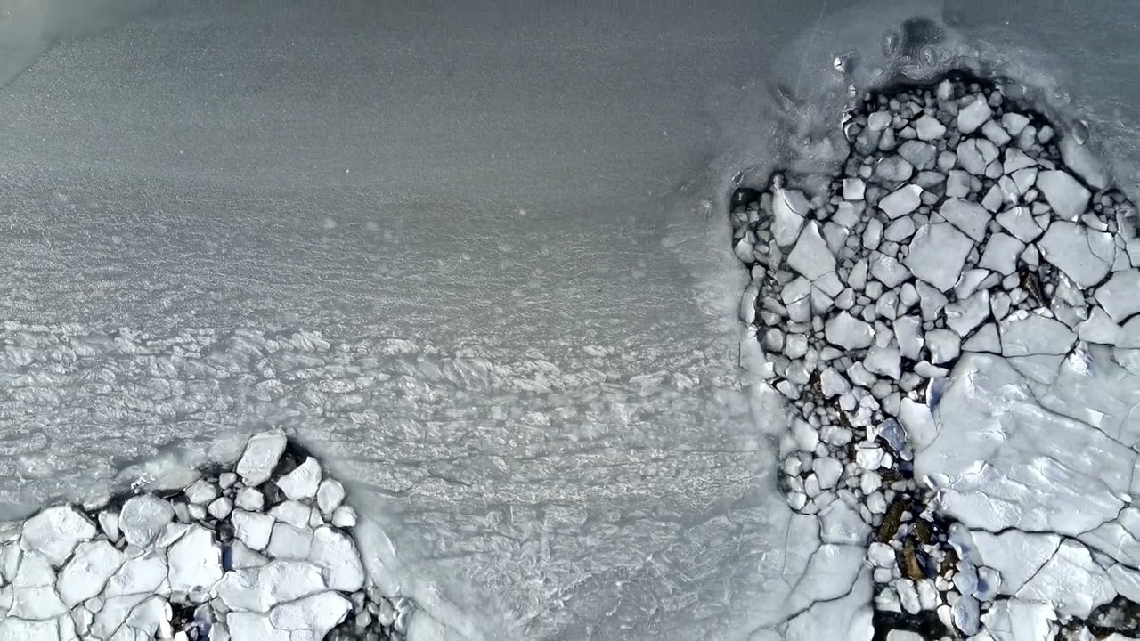 Bristol Harbor frozen in Winter //  Potensic Atom drone
