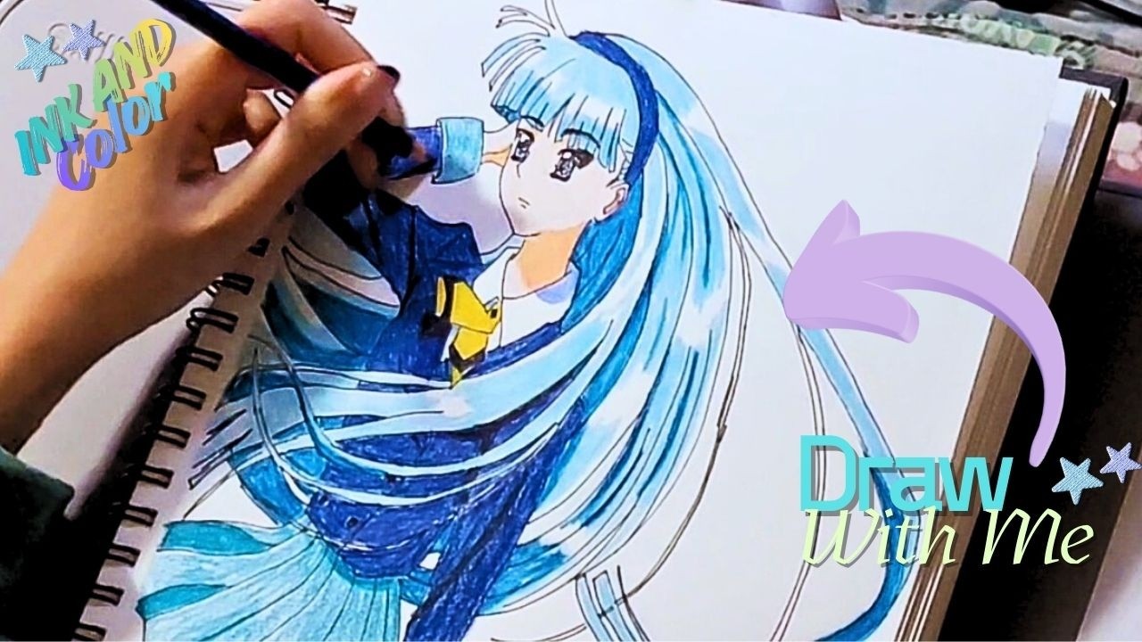 Calm Draw With Me 💙 Inking & Coloring Umi