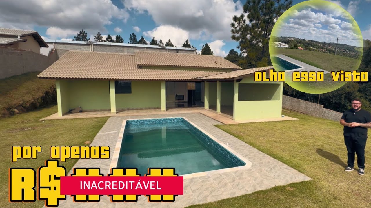 Chácara com vista INCRÍVEL em Condomínio! 3 Suítes, Piscina e 1.000m² de Puro Lazer!
