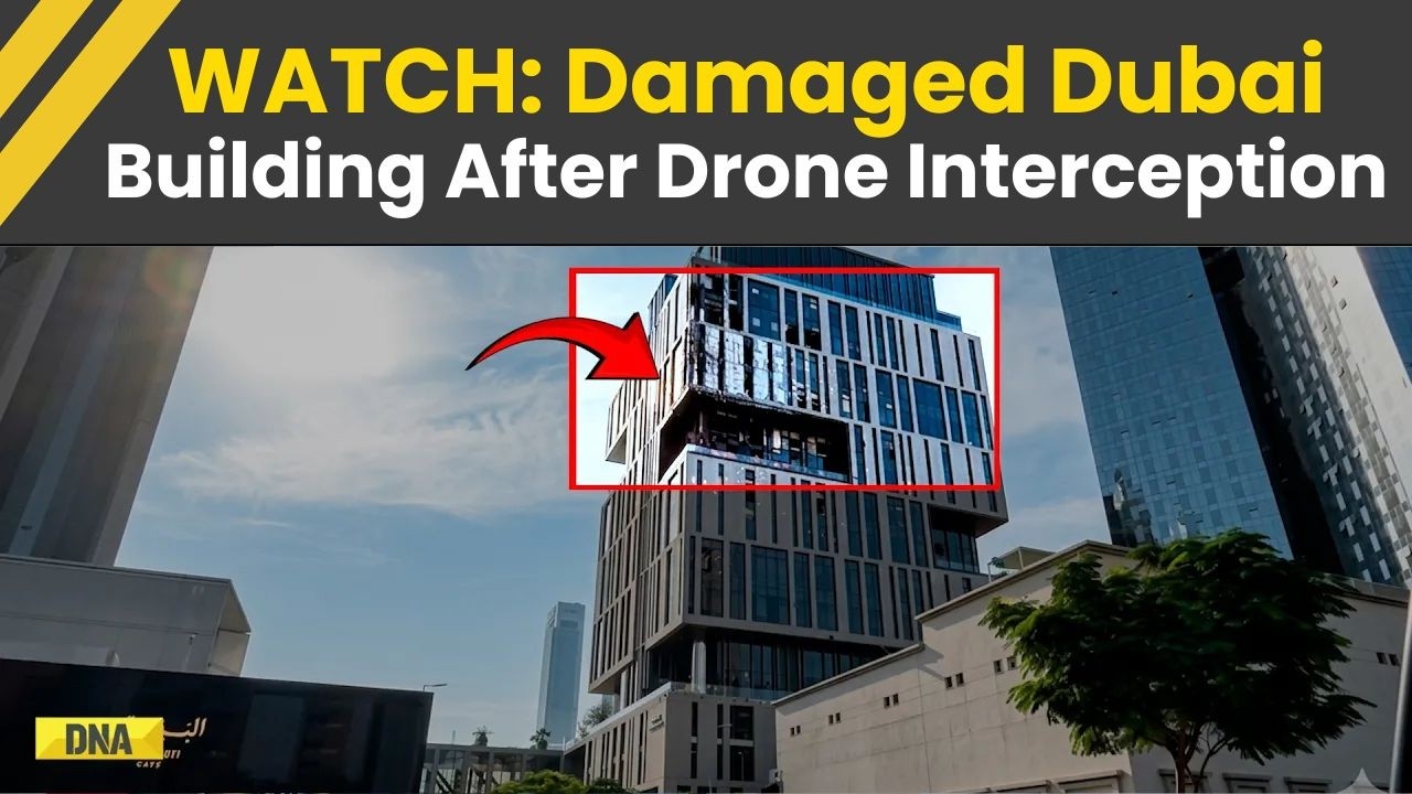 Israel Iran War: Dramatic Video Shows Dubai Building Hit By Intercepted Missile Debris | US Iran War