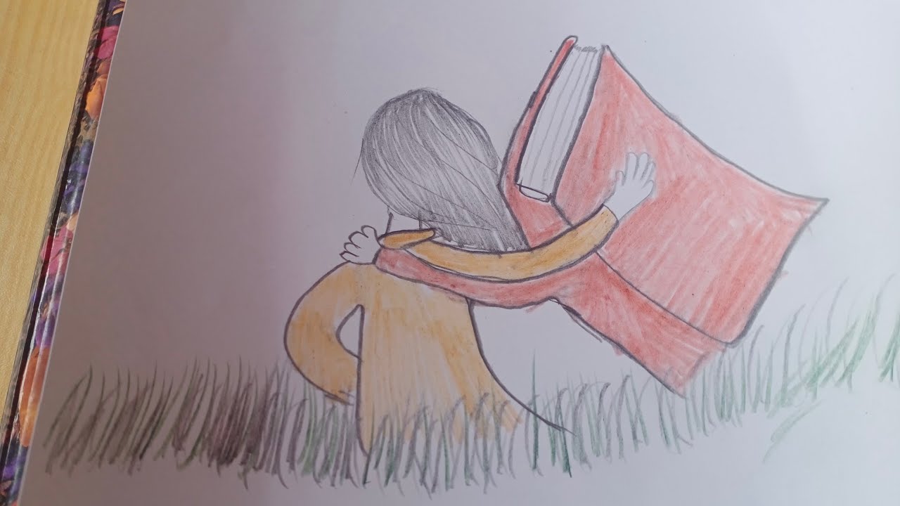 How to draw girl with book book as a best friend easy drawing step by step for beginners tutorial 