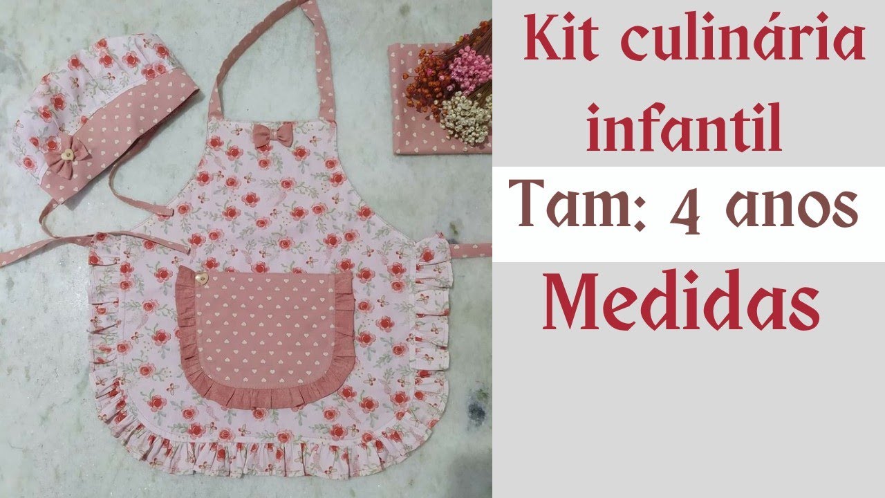 como fazer kit culinária infantil, avental e touca, passo a passo fácil.