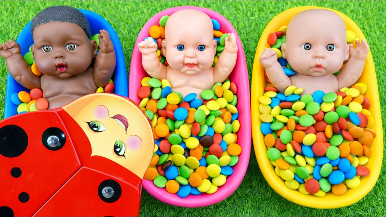 Full of 3 Rainbow BathTubs Candy with M&M's & Magic Slime Cutting Video