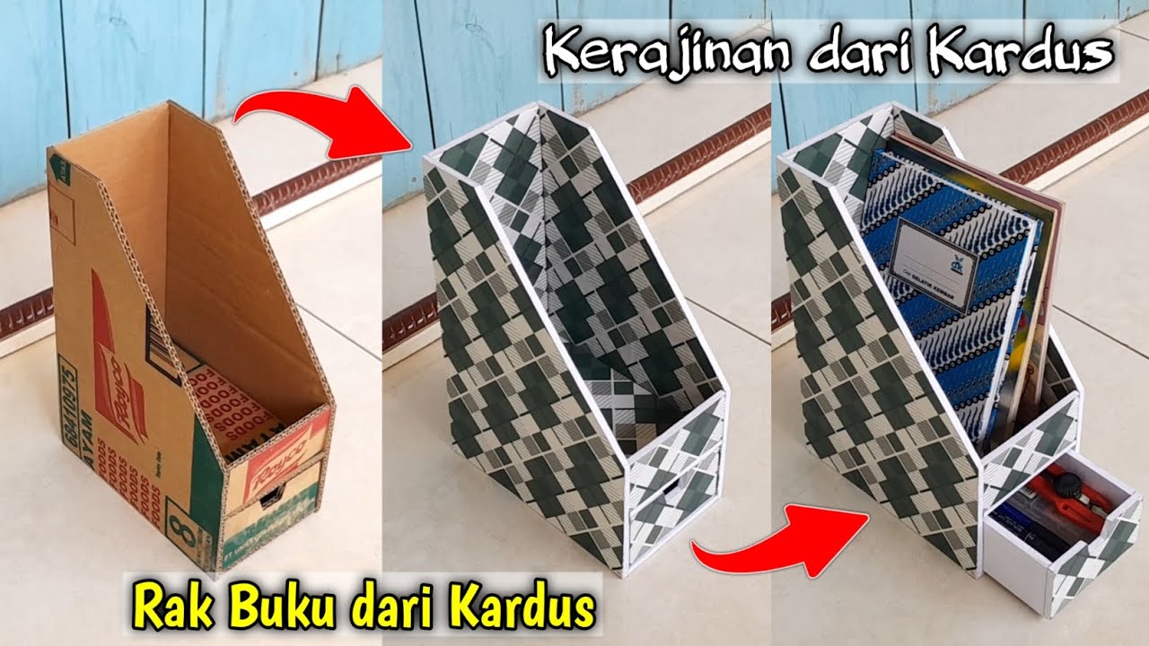 cara membuat rak buku dari kardus