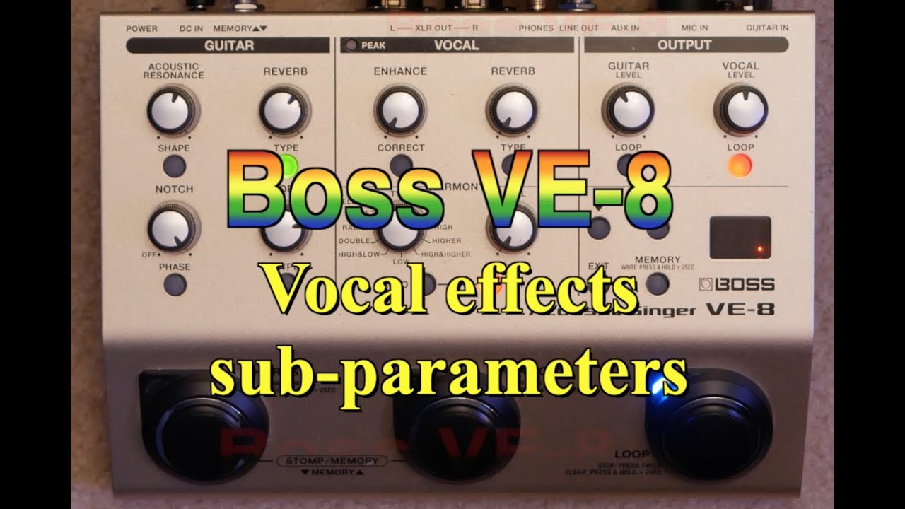 BOSS VE-8 VOCAL SUB-PARAMETER SETTINGS