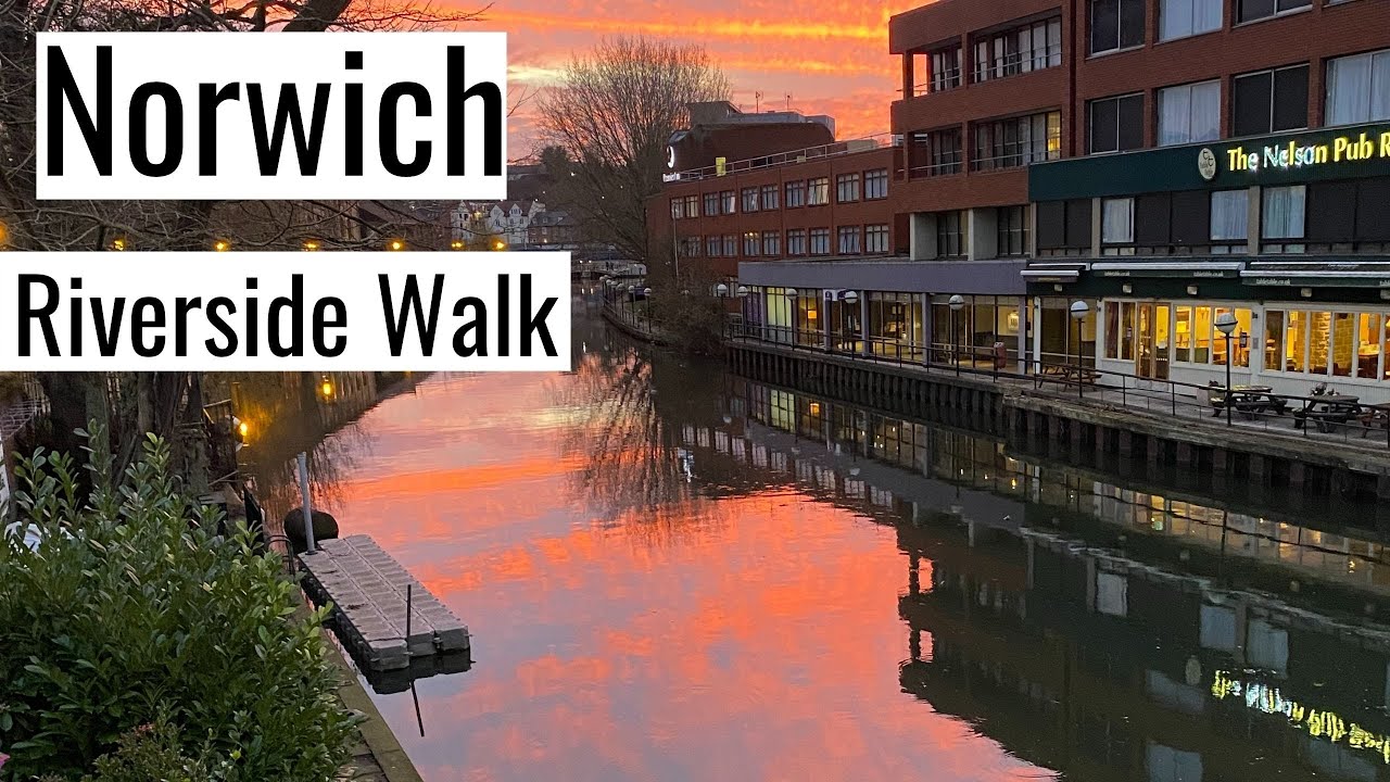 Norwich riverside walk up to Mousehold Heath to see the sunset view.