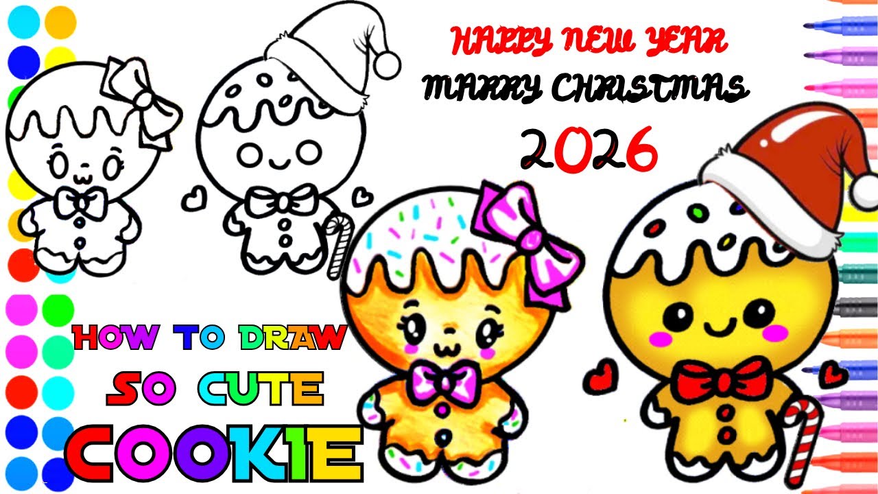 How to draw so cute cookie step by step - Simple drawing cookies as humans for christmas