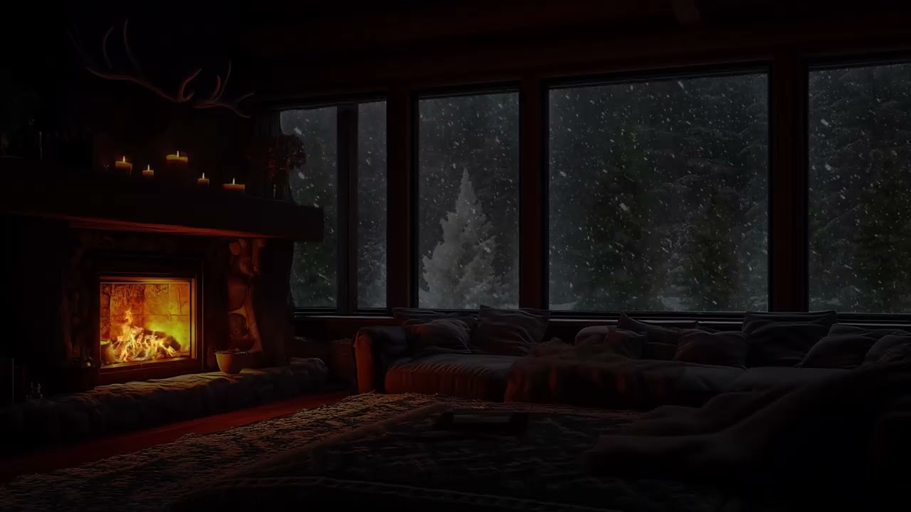 Peaceful Snow Cabin Retreat with Warm Crackling Fireplace Sounds for Deep Sleep and Focused Study
