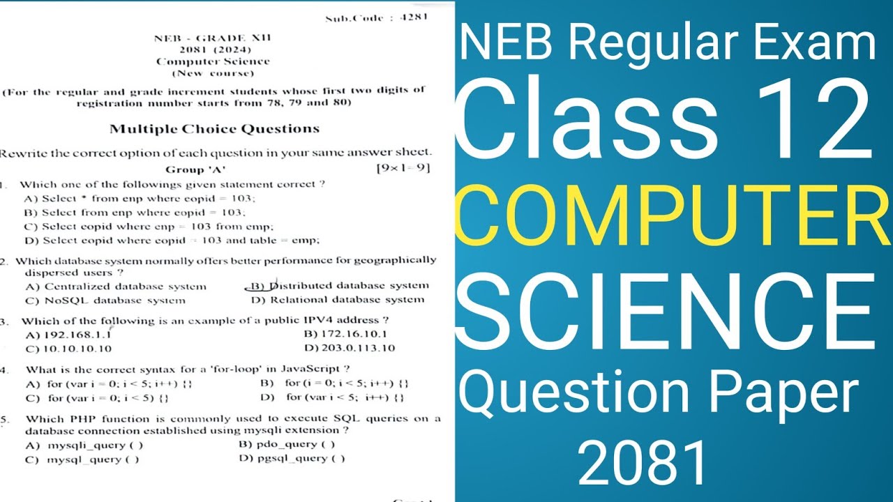 #grade 12 #computer science Question Paper 2081 #neb #exam