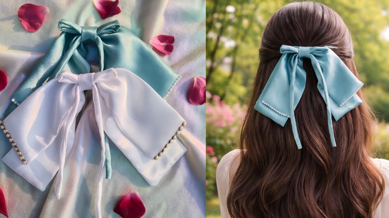 Luxury Satin  Bow ✨ Pearl Detail | Handmade Hair Accessories | VLEZA #fashionaccessories 