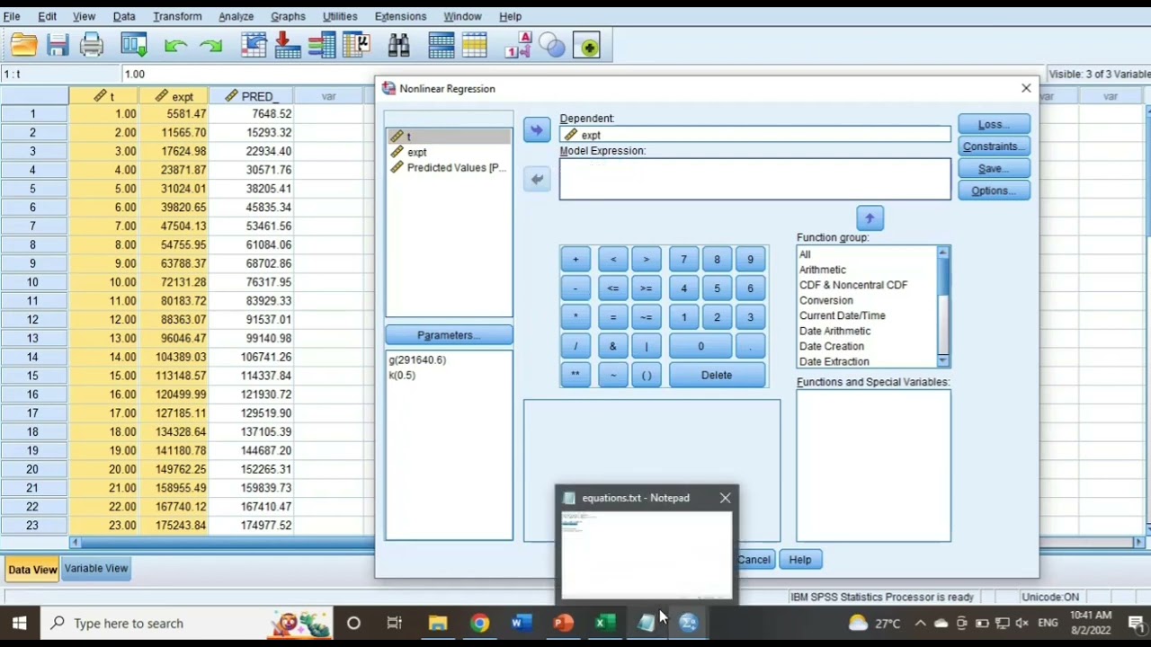 SPSS modelling for first order and Modified Gompertz equation for BMP's