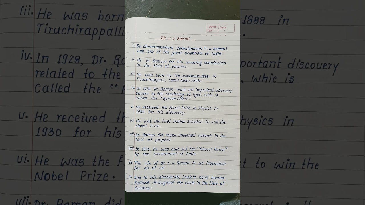 10 Points English Essay on Dr. C. V. Raman #suvieducationchannel #cvraman #english #essay