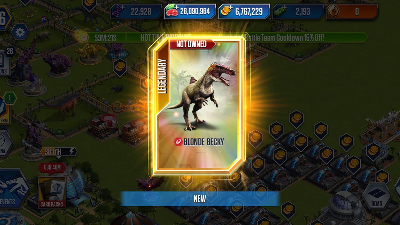 Jurrasic world the game my very first amber pack so gooooood !! + 2 random packs 