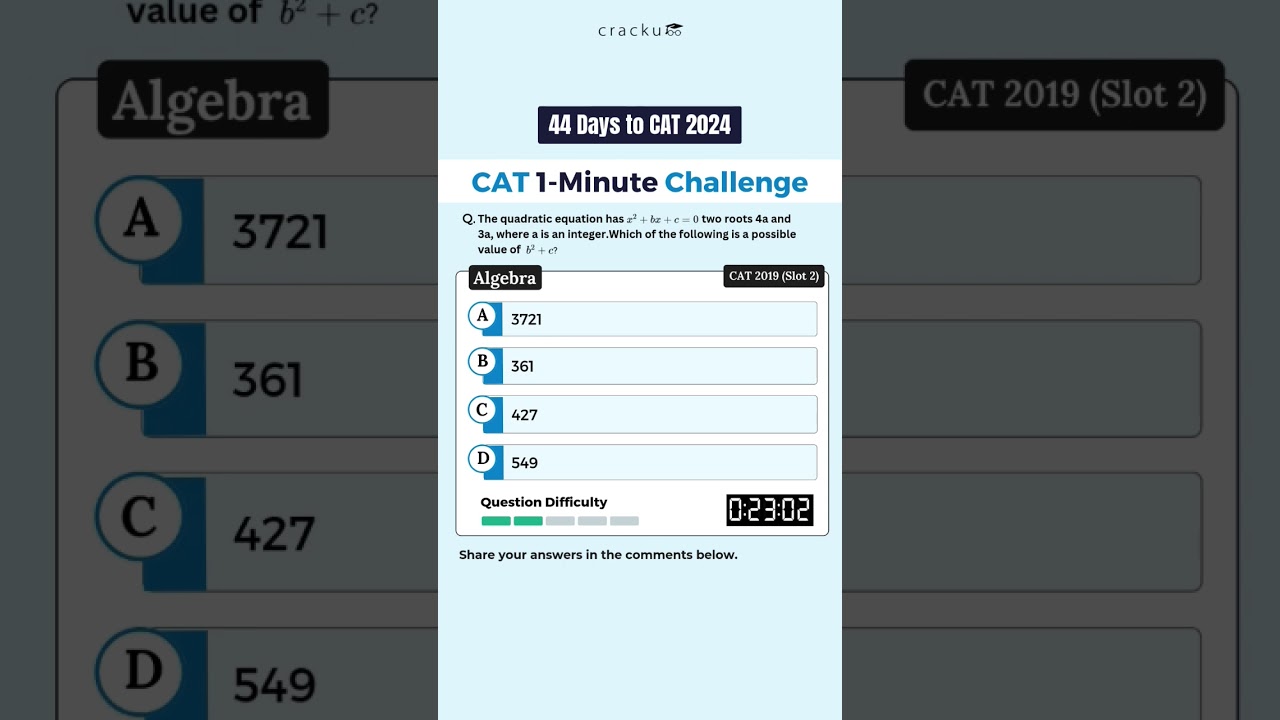 CAT 2024 One minute Challenge | CAT 2019 Slot 2 | 44 Days to CAT Exam