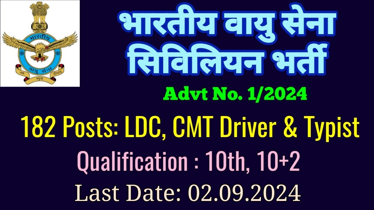 Indian Air Force Group C Civilian Vacancy 2024 । Apply LDC Vacancy in IAF । भारतीय वायु सेना भर्ती