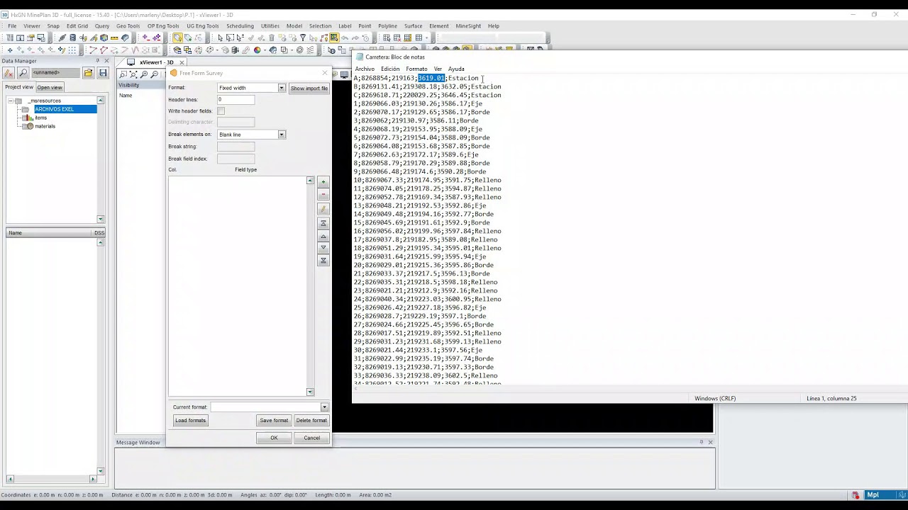 Importando archivos en MinePlan 15.4