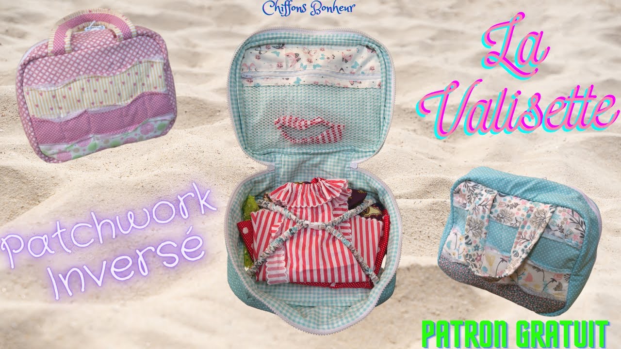 couture Valisette patchwork technique inversée, matelassée zip double curseur, bag, maleta em tecido
