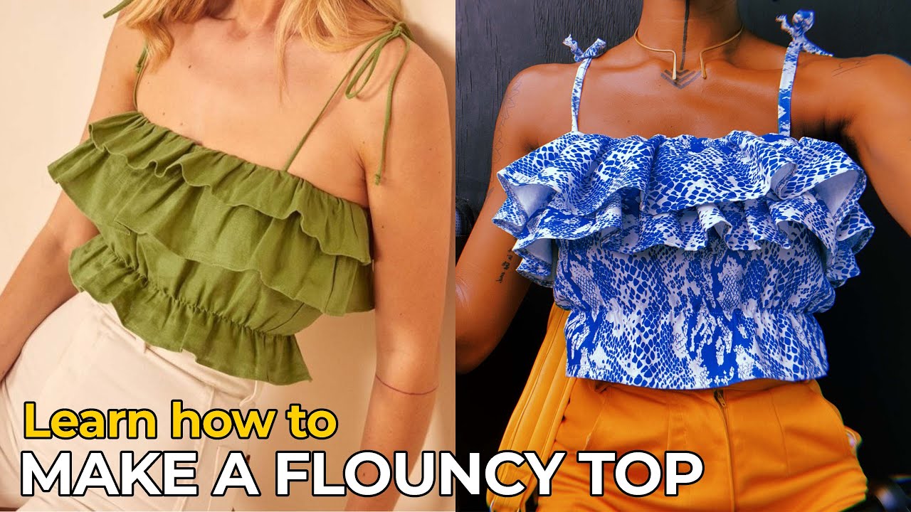 #DIYTOP |  How To Sew A Flounce Top With Spaghetti Straps  (Beginner-Friendly) | @sewquaint