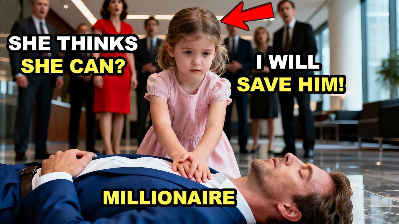 A MILLIONAIRE COLLAPSES DURING A MEETING — A JANITOR’S DAUGHTER SAVES HIM WITH THREE WORDS