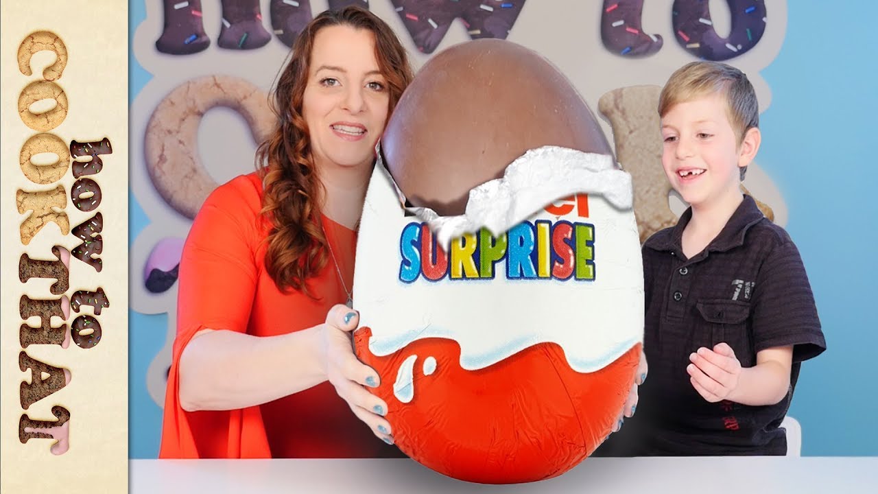 GIANT KINDER & opening 20-YEAR-OLD Kinder Surprise Eggs! How To Cook That