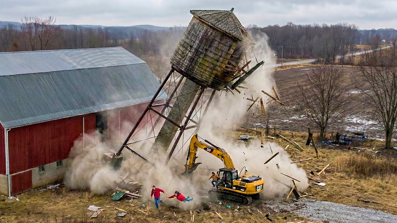 Demolition Idiots: Massive Silo & Water Tower Fall WRONG WAY | Dangerous Building Implosion #4