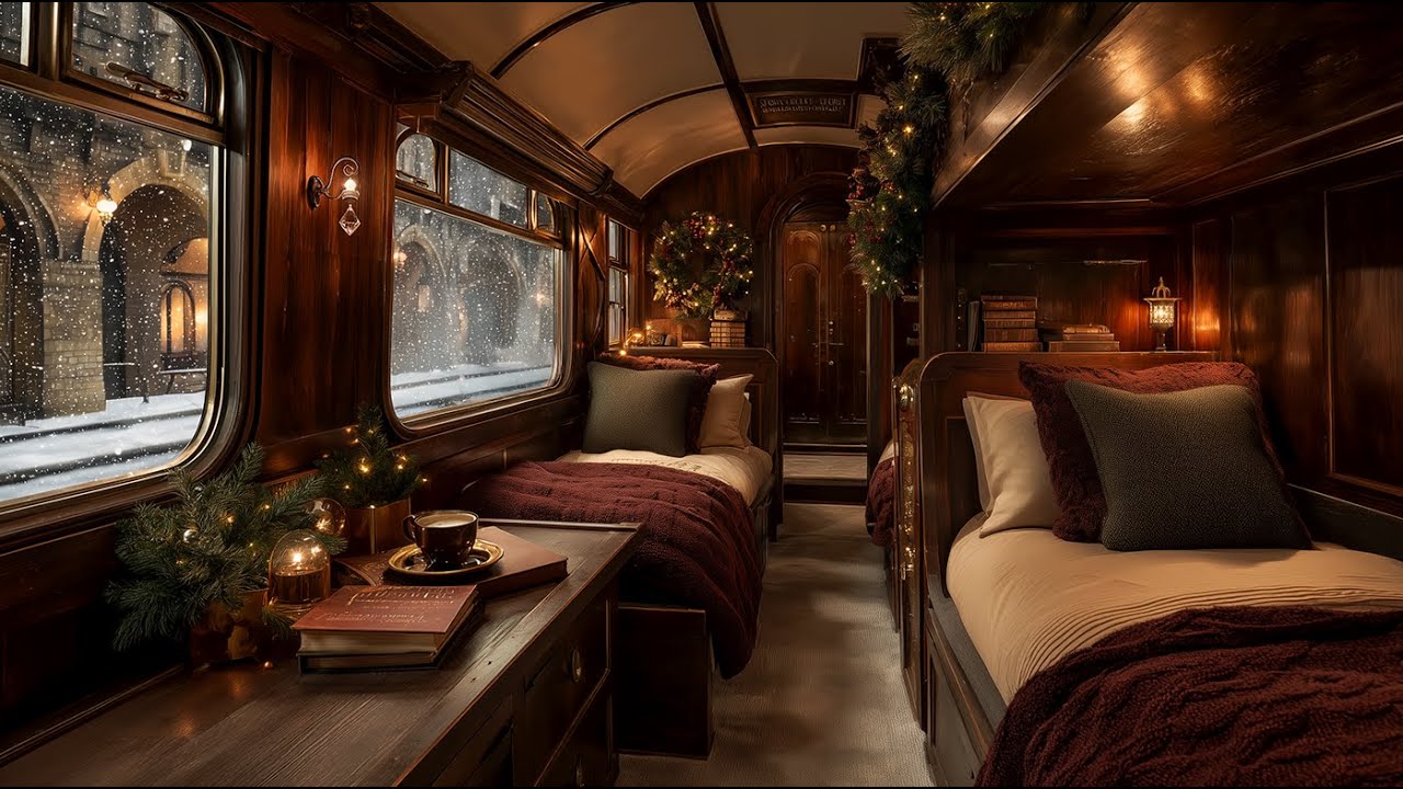 Christmas Train Sleep Sounds 🚂❄️ 12H Cozy Sleeper Cabin Ambience (2H Jazz + 10H Pure Train Noise)