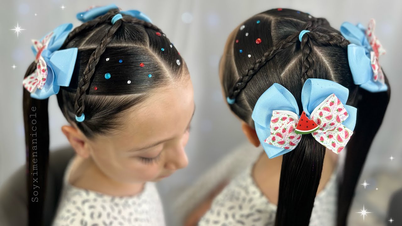 Peinado para niñas con dos coletas 💙✨ Fácil & bonito