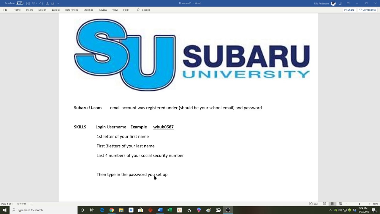Subaru university login procedure