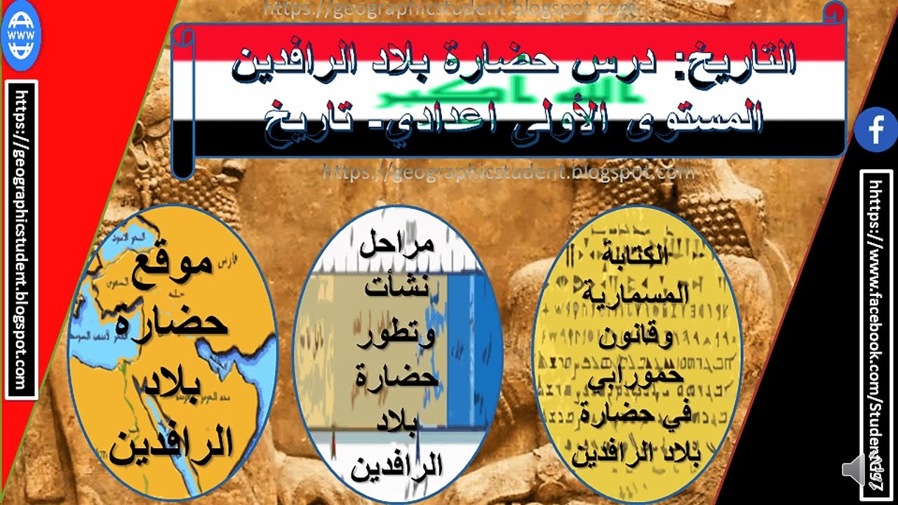 شرح وملخص درس حضارة بلاد الرافدين الدرس رقم 1 التاريخ الاولى اعدادي