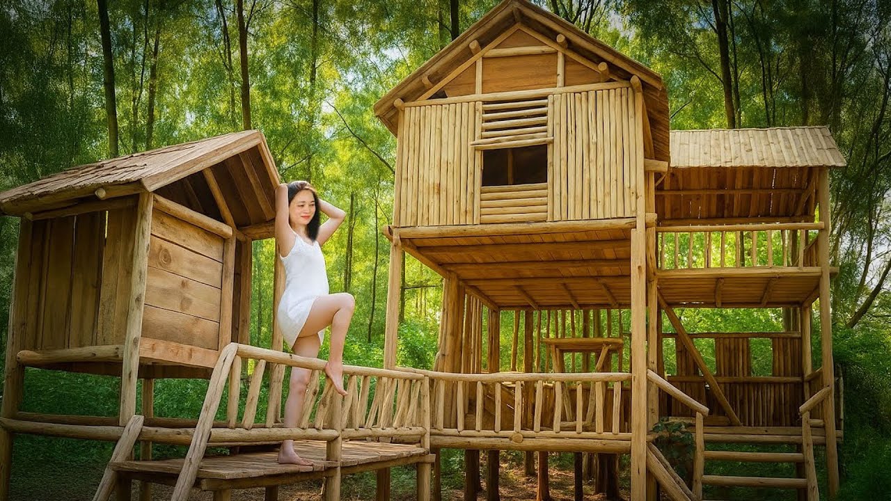 Satisfying Solo Building: Turn Back Time - Build Wooden Shelter in the Wild | Primitive Skills 4K