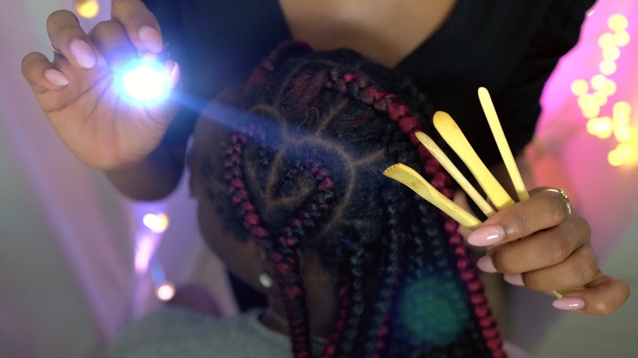 ASMR | Scalp scratching with wooden tools, scalp oiling + tingly whispers