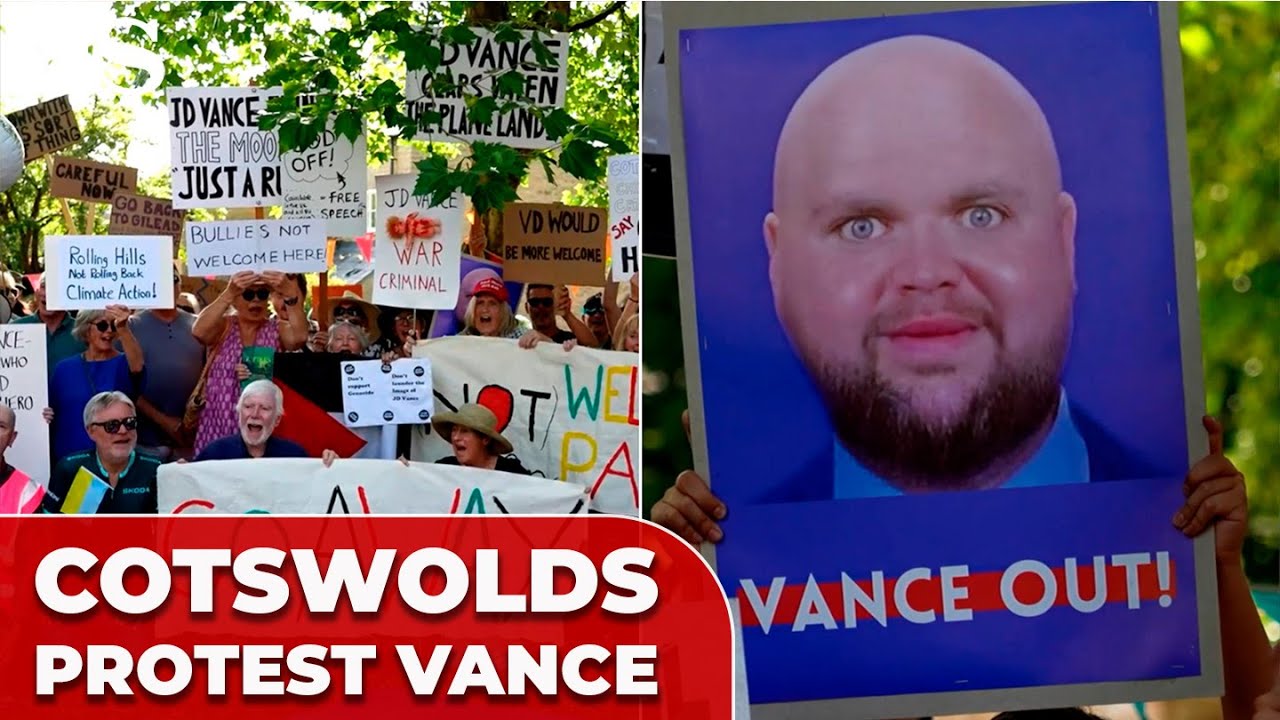 COTSWOLDS residents PROTEST against US VP VANCE visit