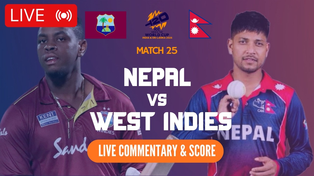 LIVE: Nepal vs West Indies - ICC T20 World Cup Match 25 | Wankhede Stadium | Live Commentary & Stats