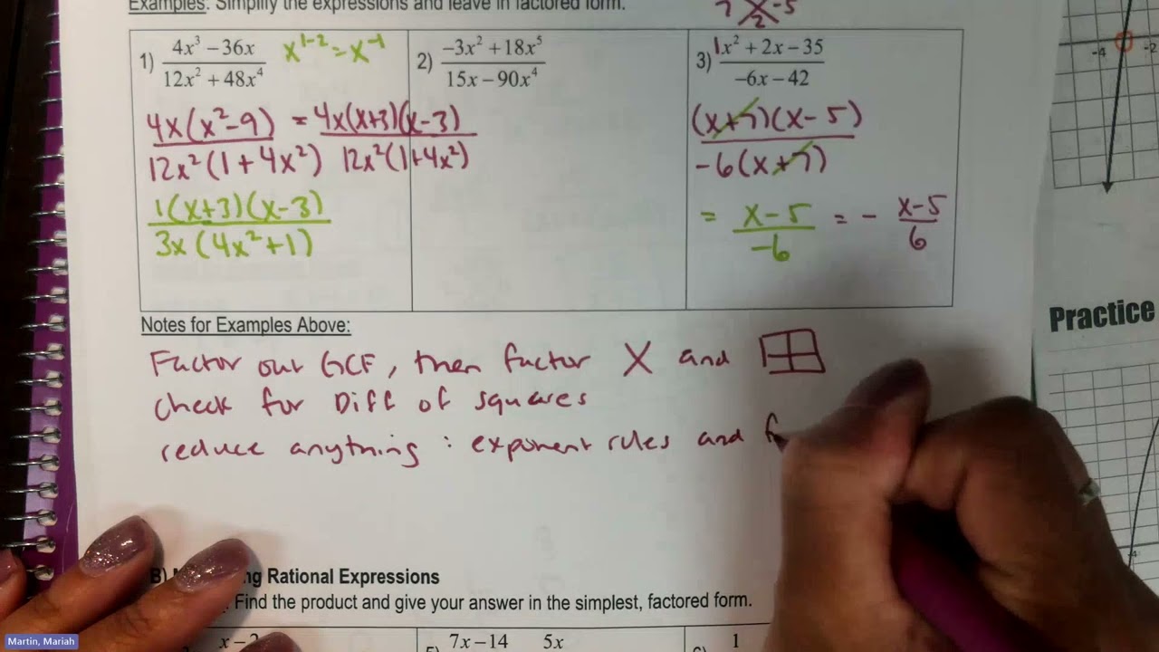 Alg 2 -  Recap Simplifying Rational Expressions