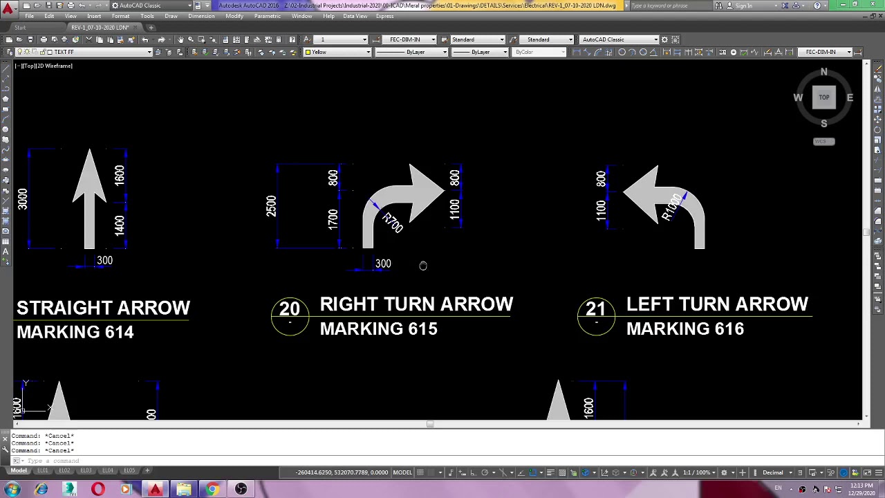 Road Marking Arrows Dimensions in AutoCad