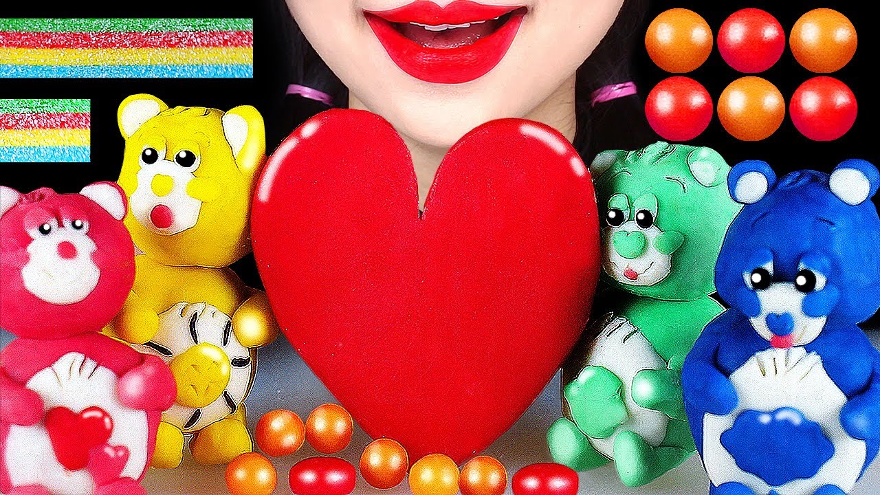 ASMR *CARE BEARS* RAINBOW DESSERTS CHOCOLATE JELLY MUKBANG EATING SOUNDS 레인보우 케어 베어 젤리 디저트 먹방 이팅 사운드