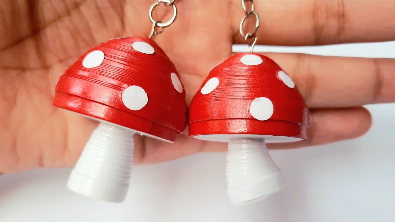 How To Make Paper Quilling Keychain Mushroom - Waterproof and Shiny